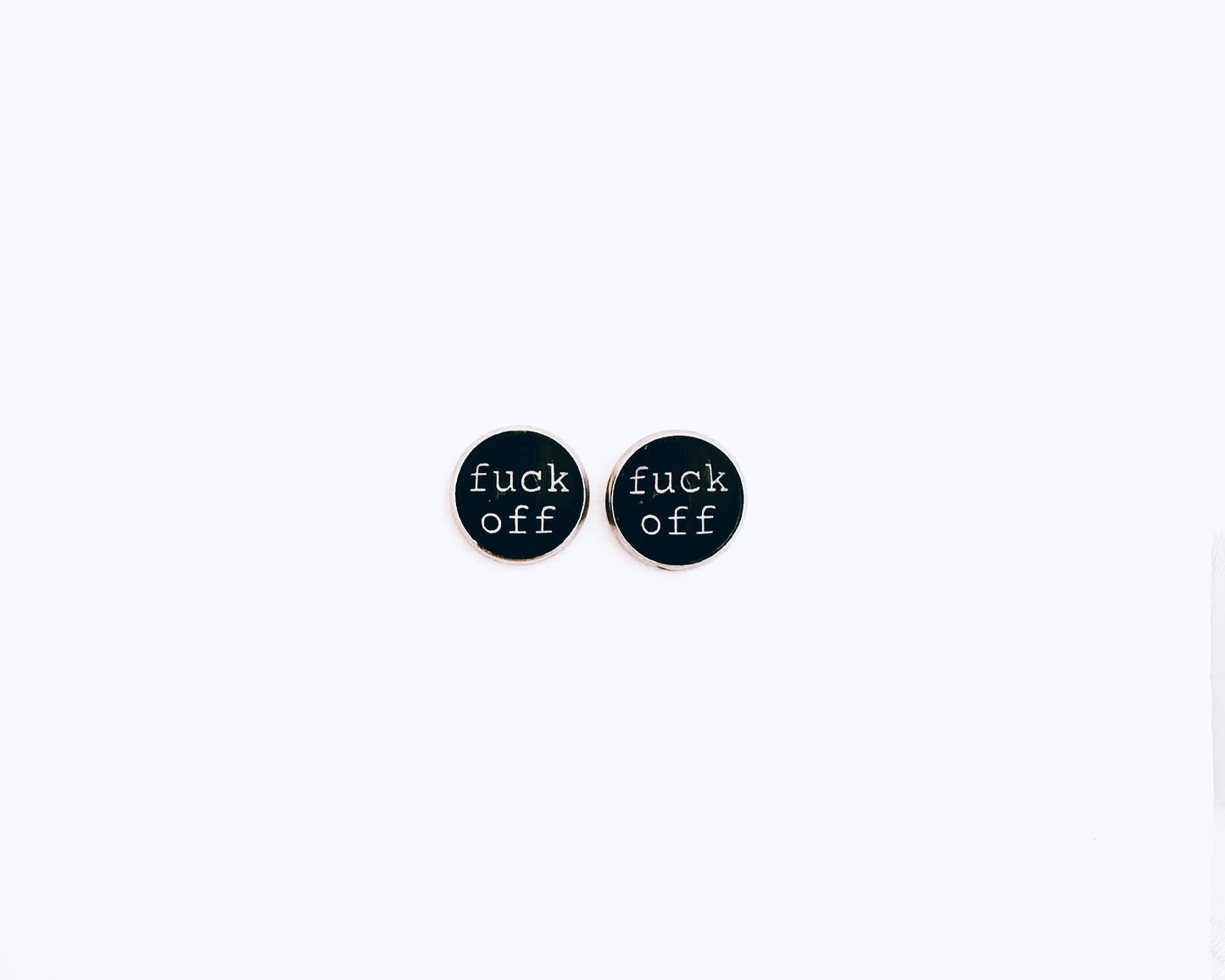 'Fuck Off' Glass Dome Studs