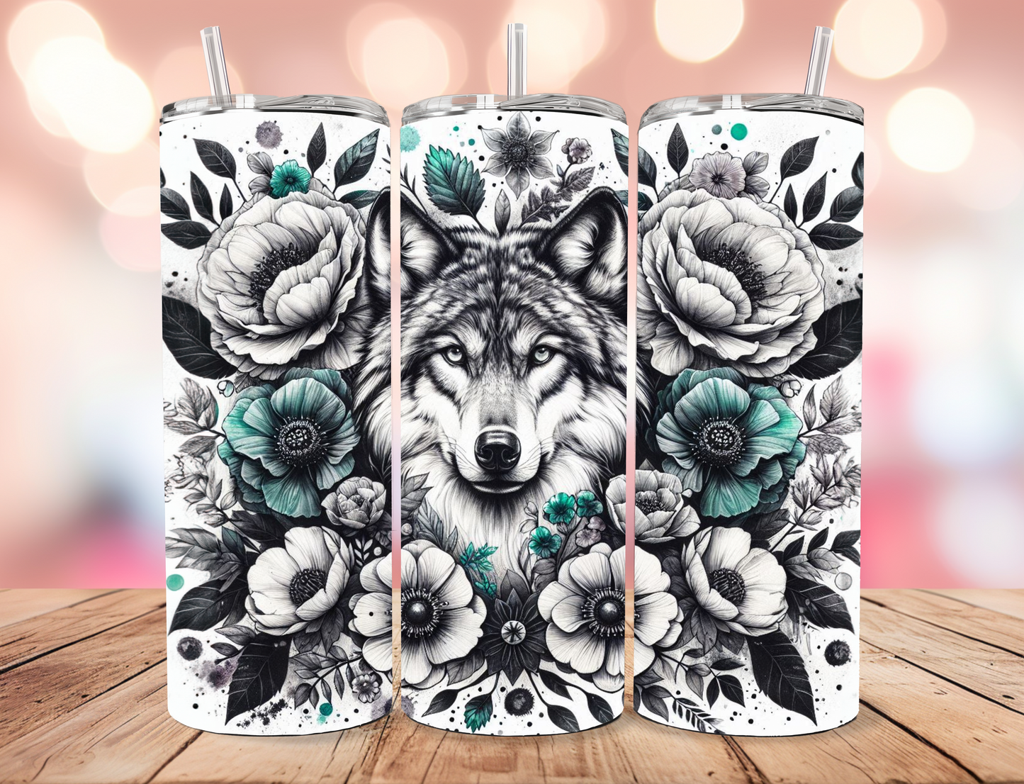Floral Wolf Tumbler