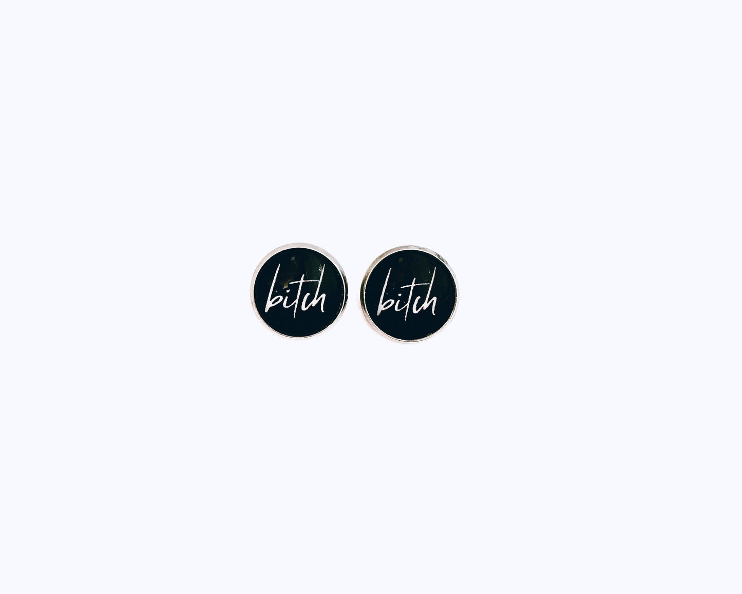 'Bitch' Glass Dome Studs